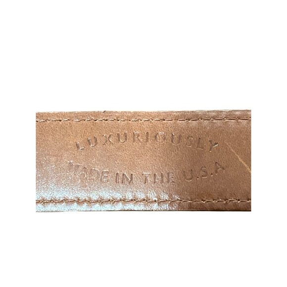 LAI Embossed Brown Leather Belt USA With Brass Buckle Italy Size 38 - Picture 7 of 9